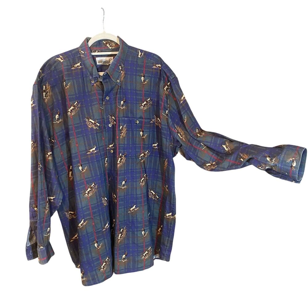Vintage Duck’s Unlimited Deer Print Plaid Button Down Shirt XL Hunter cabincore
